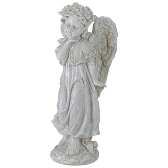 10" Ivory Angel Girl with Floral Crown Garden Statue {6}