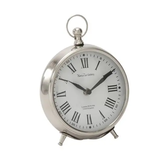 7" Silver Stainless Steel & Aluminum Tabletop Clock {3}