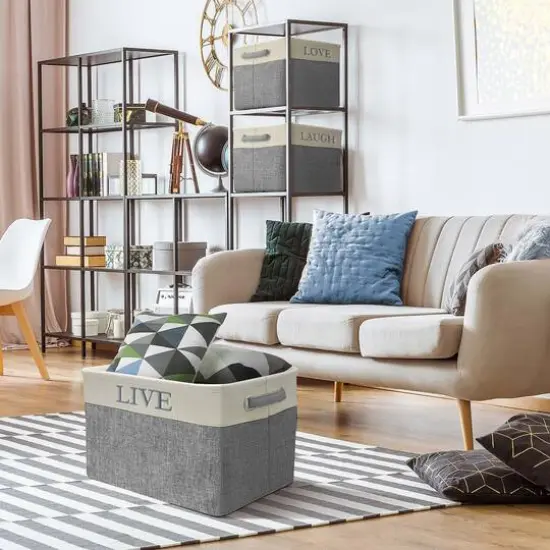 Sorbus 11" Gray Twill Caps Love Live Laugh Storage Basket Set {5}