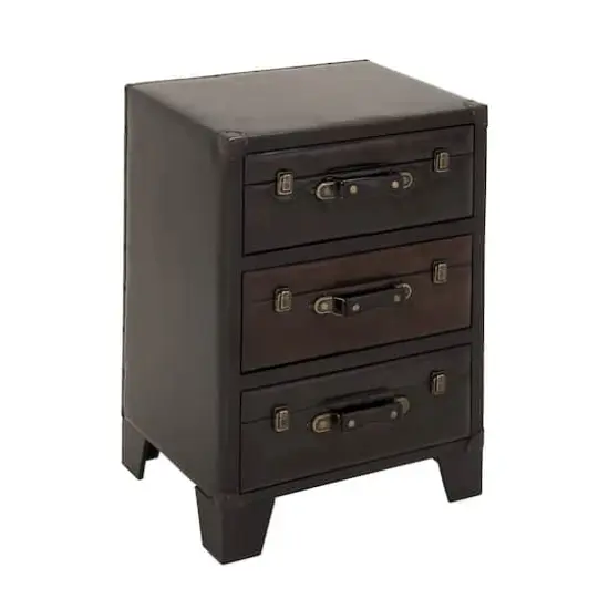 Dark Brown Wood 3-Drawer Traditional Cabinet {4}