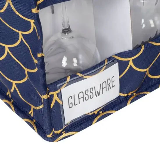 Honey Can Do Golden Scallop Print Stemware Storage Box Set {8}
