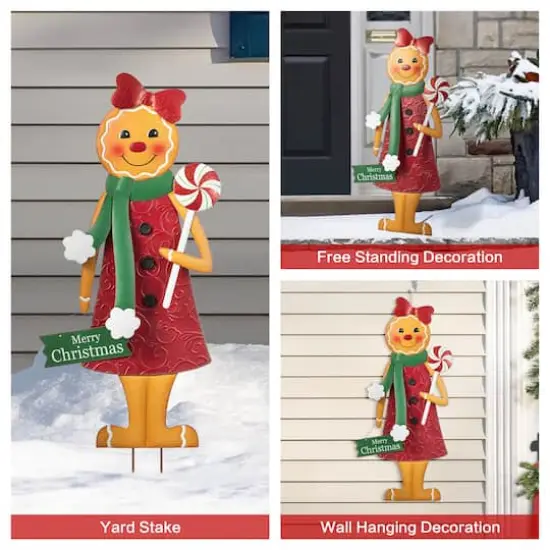 Glitzhome&reg; 36" Metal Christmas Gingerbread Man Yard Stake {7}