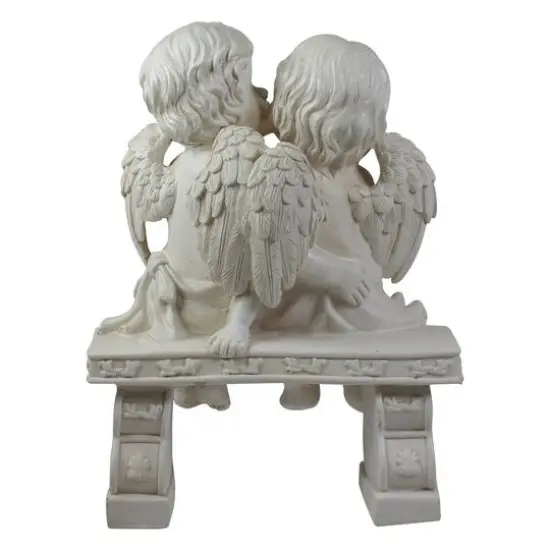 9.75" Kissing Cherubs Sitting on Bench Outdoor Garden Statue {5}