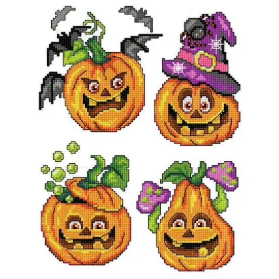 Crafting Spark Halloween Pumpkins Plastic Canvas Counted Cross Stitch Kit {1}