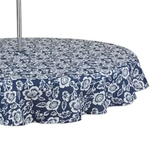 Nautical BlueFloral Print Outdoor Tablecloth with Zipper, 60" Round {1}