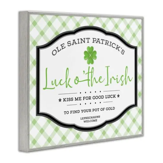 Stupell Industries Saint Patrick's Luck o'the Irish Sign Green Plaid Framed Giclee Art Gray {4}