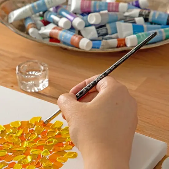 Golden Taklon Short Handle Chisel Blender Brush by Artist's Loft&trade; Vienna {4}