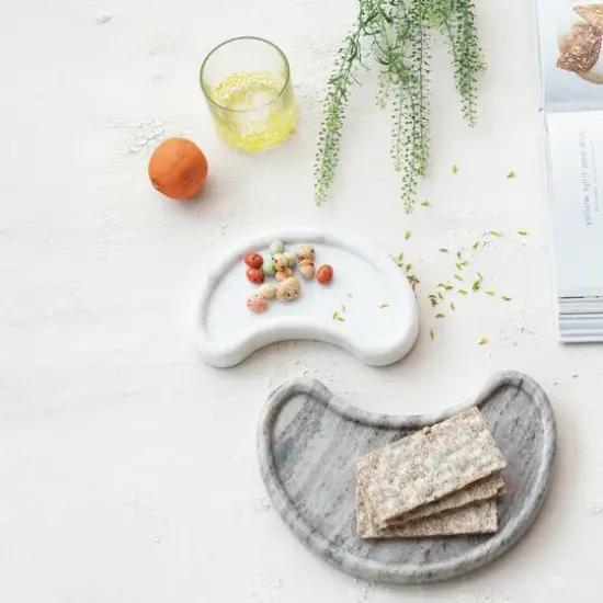 Hello Honey&reg; White & Buff Nestable Marble Kidney Shaped Tray Set {6}