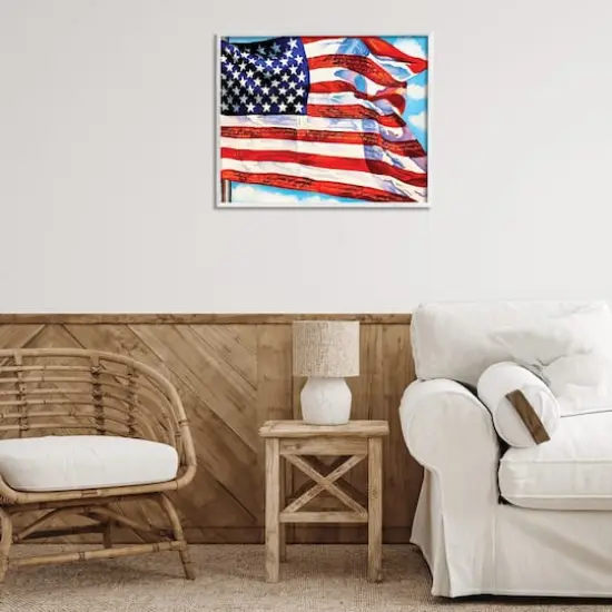 Stupell Industries Windblown American Flag Framed Giclee Art White {3}