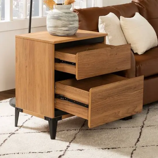 Walker Edison 20" English Oak 2-Drawer Urban Side Table {7}