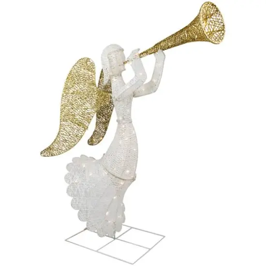 48" LED Lighted Gold and Silver Trumpeting Angel Outdoor Christmas Outdoor Decoration {3}