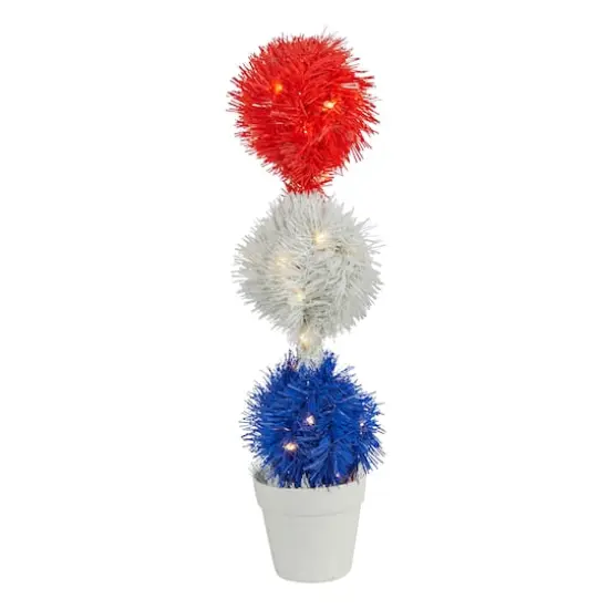 18" Red, White & Blue Americana Topiary Plant with 35 Warm LED Lights {1}