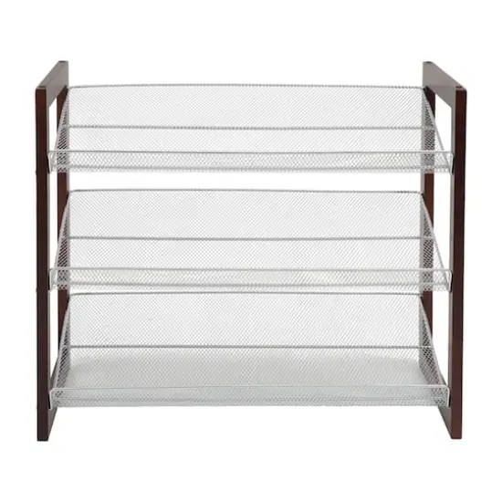 Organize It All Espresso 3 Tier Mesh Shelf Shoe Rack {1}