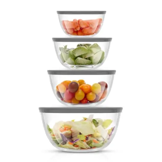 JoyJolt&reg; Glass Mixing Bowls with Lids Set Gray {1}