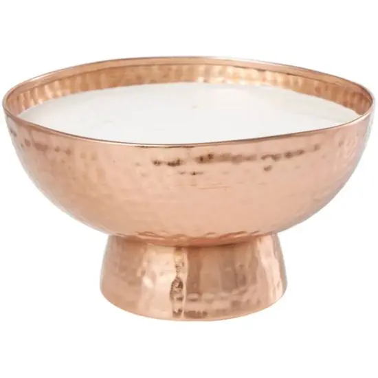 White Wax Tropical Breeze Scented Candle with Elevated Wide Hammered Copper Container {1}