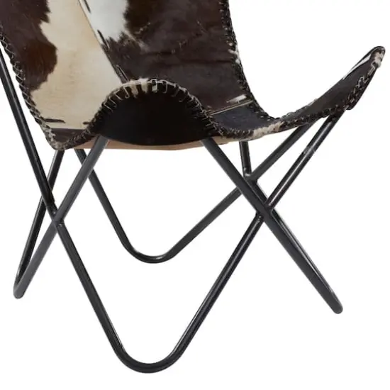 White Cow Hide Leather and Iron Rustic Accent Chair, 36" x 29" x 30" {5}