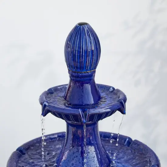Glitzhome&reg; 45" 3-Tier Ceramic Outdoor Fountain Cobalt Blue {6}