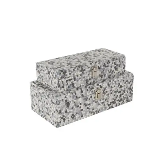 Gray Fabric Handmade Storage Decorative Box with Bronze Latches Set {9}
