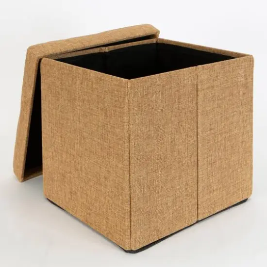 Simplify 15" Faux Linen Folding Storage Ottoman Cube Camel {9}