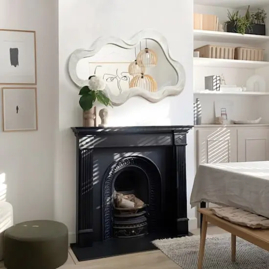 Glitzhome&reg; 31.75" Washed White Wood Frame Wavy Wall Mirror {5}