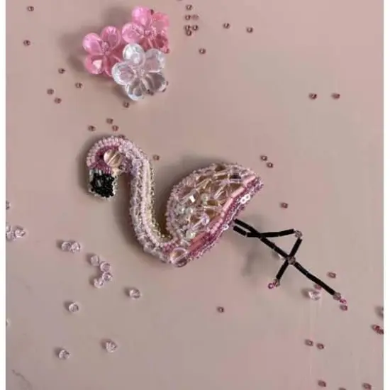 Crystal Art Beadwork Kit For Creating Brooch Flamingo {13}