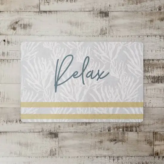 Relax Stripe Floor Mat White Coral Yellow Stripe on Blue {3}