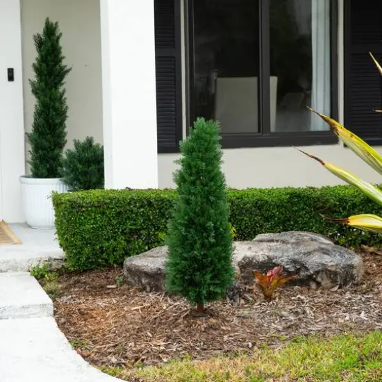 4ft. UV Resistant Artificial Cedar Plant with Integrated Ground Stake (Indoor/Outdoor) - Set of 2 {9}