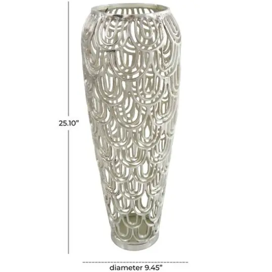 25" Silver Aluminum Metal Geometric Art Deco Inspired Arched Vase {6}