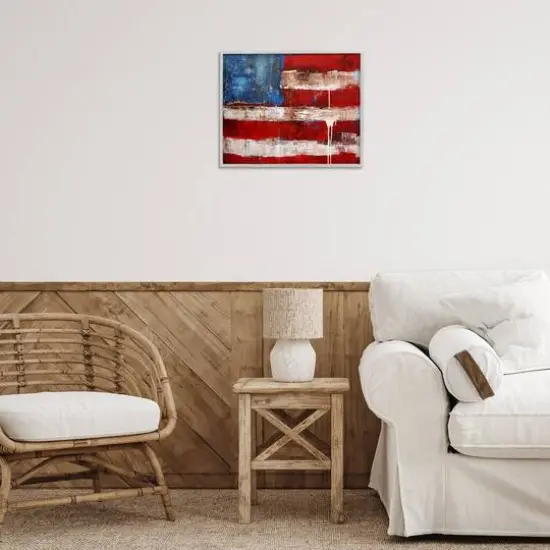 Stupell Industries Rustic United States Flag with Distressed Paint Drip Framed Giclee Art Gray {3}