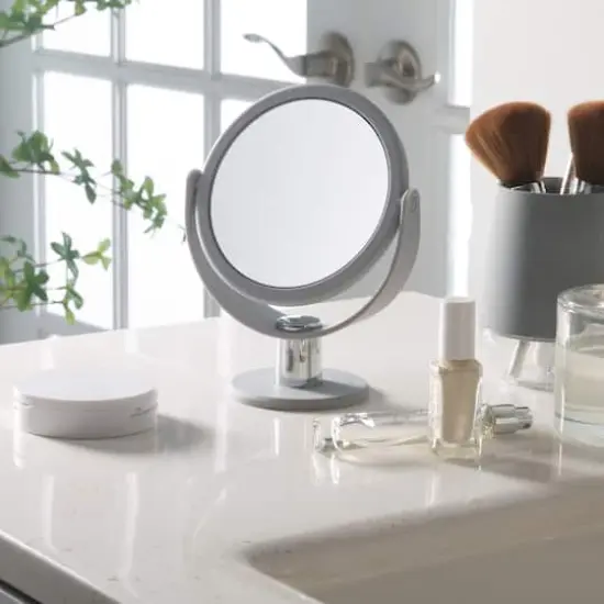 Home Details Dual Sided 10X Magnification Rubberized Vanity Mirror Gray {4}