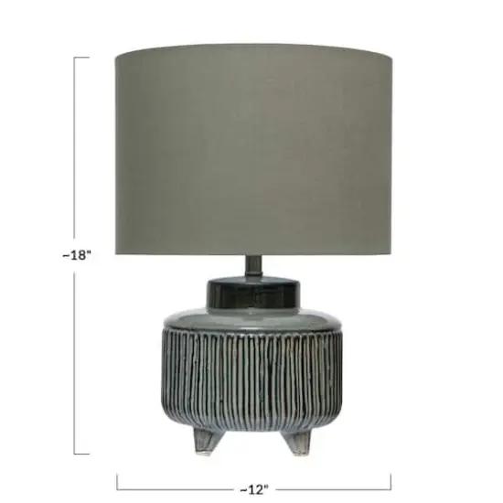 Hello Honey® 17.5" Green Reactive Glaze Footed Debossed Stoneware Table Lamp with Linen Shade {6}