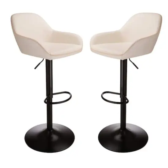 Glitzhome® Mid-Century Leatherette Gaslift Adjustable Swivel Bar Stool Set Coconut Milk {1}
