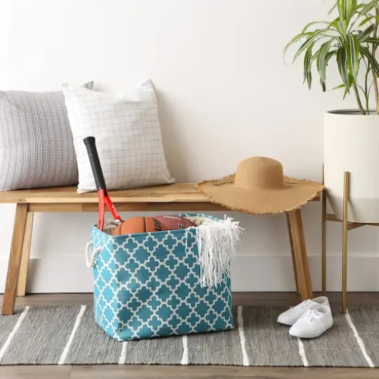 DII&reg; Large Rectangle Lattice Polyester Bin Storm Blue {6}