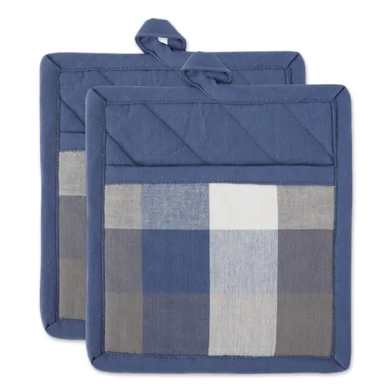 DII&reg; Tri Color Check Potholder Set French Blue {1}