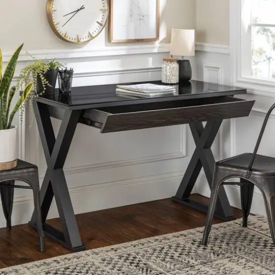 Walker Edison 48" Black Modern Wood Computer Desk {4}