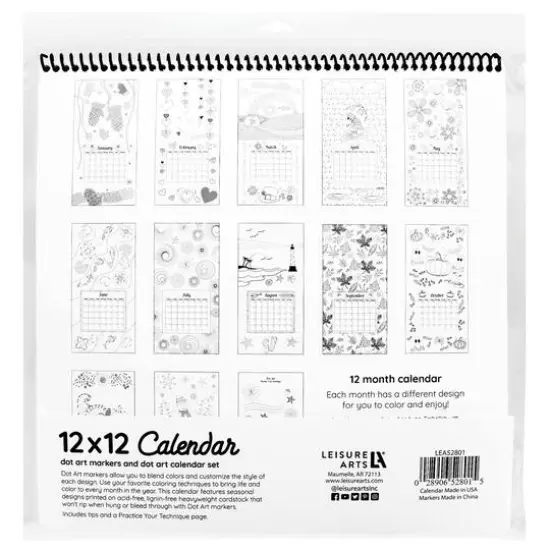 Leisure Arts&reg; Dot Art 12'' x 12'' Calendar with Markers Set {3}