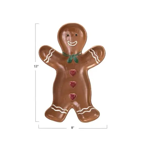 Hello Honey&reg; 12" Brown Gingerbread Man Stoneware Platter {4}