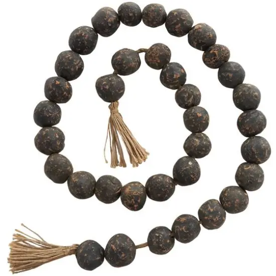 5ft. Paper Mache Round Distressed Beaded Garland with Tassel Black {1}