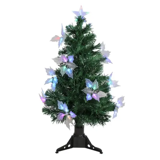 3ft. Fiber Optic Color Changing Artificial Christmas Tree with Star & Flower Decorations {1}