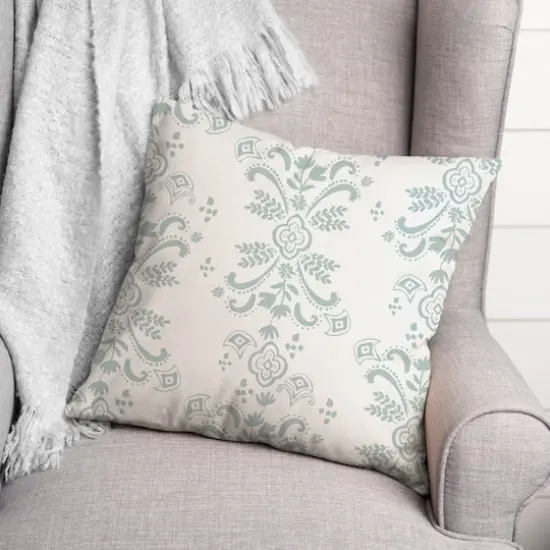Floral Crest Throw Pillow Green {4}