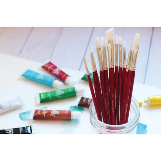 Hello, Artist! Long Handle White Taklon Flats & Rounds 12 Piece Brush Set {8}