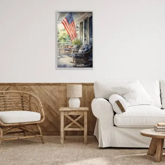 Stupell Industries Porch with American Flag Framed Giclee Art Gray {3}