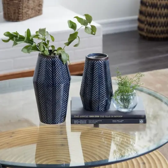 Dark Blue Ceramic Contemporary Vase Set {3}
