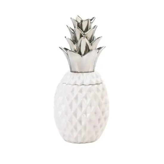 12" Silver Topped Porcelain Pineapple Jar {1}