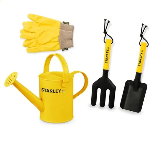 Red Toolbox Stanley Jr 4-Piece Garden Hand Tool Set With Gloves {1}