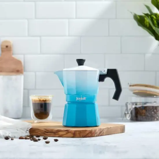 JoyJolt&reg; Italian Moka Pot 6 Cup Stovetop Aluminum Espresso Maker Blue {4}