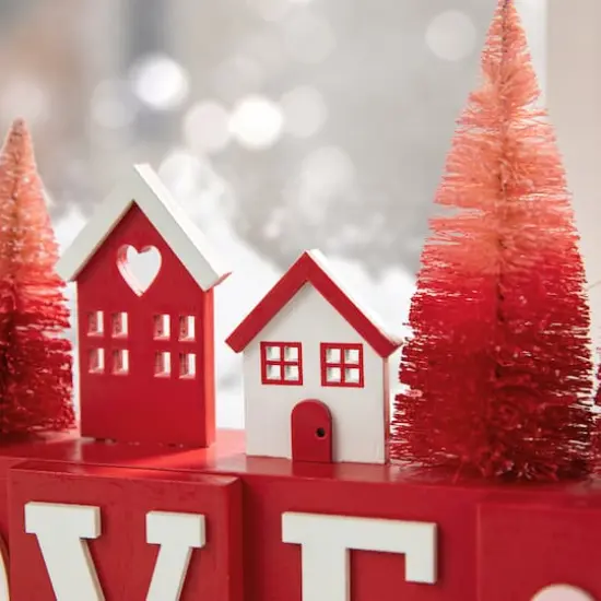 Glitzhome&reg; 14" Valentine's Wooden Love House & Tree Table D&eacute;cor {5}