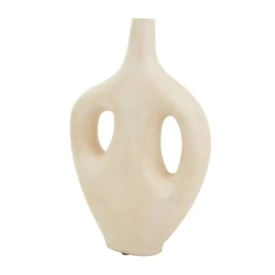 17" Beige Paper Mache Abstract Double Handle Vase {1}