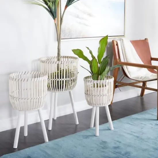 White Bamboo Bohemian Planter, Set of 3" 26", 23", 20" {8}
