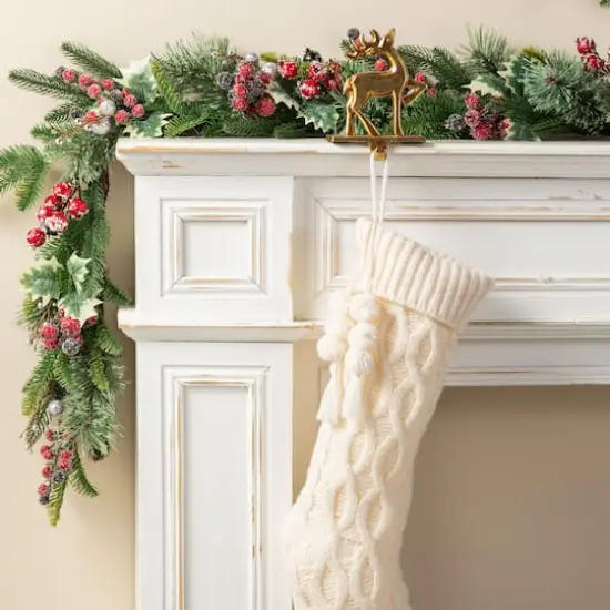 Glitzhome&reg; 22"L White Knitted Christmas Stocking with Pom-Pom Tassel {4}